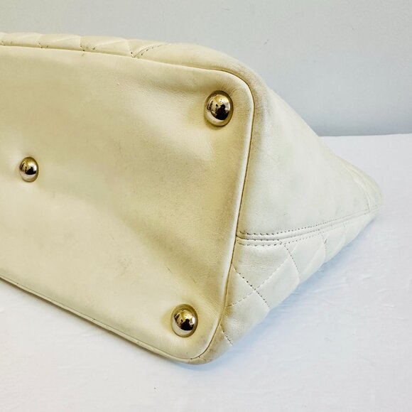 AUTHENTIC CHANEL LAMBSKIN LEATHER AND SNAKESKIN CC QUILTED CAMBON TOTE BAG RARE - Picture 8 of 14